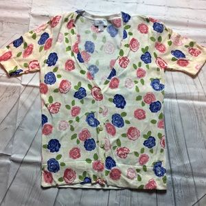 Ann Taylor Loft Rose Print Cardigan